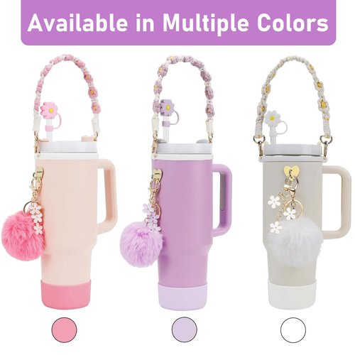 CTZENWAY 7Pcs Stanley Cup Accessories Set Including Siliocne Stanley Cup Boot, Siliocne Straw Topper Cover Cap, Water Bottle Handle Strap, Stanley Keychain Charms for 30oz&40oz Stanley Cup (Purple)