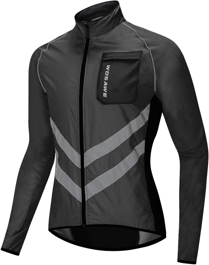 WOSAWE Men's High Visibility Cycling Wind Jacket Water Resistance Reflective Windbreaker