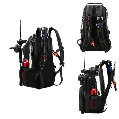 Chardime fishing backpack with rod holder,tackle backpack with adjustable straps for anglers - Versatile fishing bag(Big black camouflage)