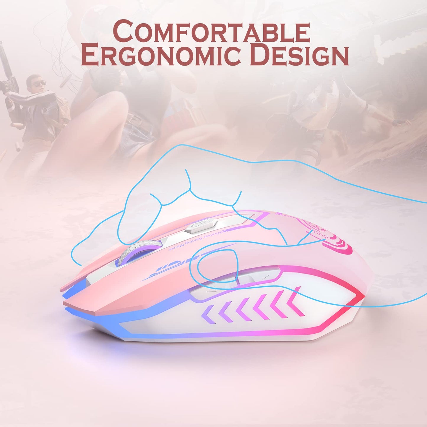 UHURU Wireless Gaming Mouse Up to 12000 DPI, Rechargeable USB-C Wireless Mouse with 7 Buttons 7 Dynamic LED Color Ergonomic Programmable MMO RPG for PC Laptop, Compatible with Windows Mac