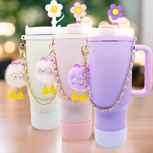 LEISENOR Cup Accessories Set for Stanley Cup 40oz & 30oz Tumbler, Including Water Bottle Handle Strap, Silicone Cup Boot, Silicone Straw Cover, Keychain Charms