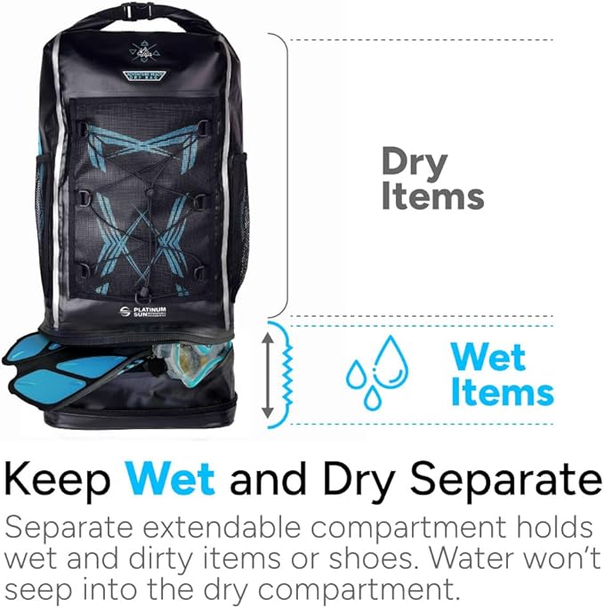 Dry Bag Backpack Waterproof 40L Heavy Duty Roll-Top beach bag with Compartment for Dirty Stuff for Travel, Hiking, Boating