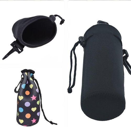 AF-WAN Protable Neoprene Insulated Water Drink Bottle Cooler Carrier Cover Sleeve Tote Bag Pouch Holder Strap for Women Men Biker Travel Cycling Climbing Sports(Black+Black)