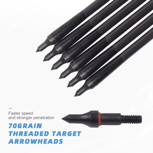 YLS 13 Inch Mini Crossbow Arrows Carbon Bolts with Field Tips Half-Moon Nocks Penetrator Inserts for Hunting OD 6.0mm 6 Pcs