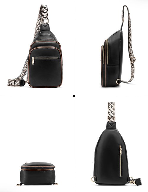 molshine Faux Leather Sling Crossbody Bag, Fashion Chest, Casual Shoulder Bag for Men Women Work Travel Cycling DLK0038 (Black)
