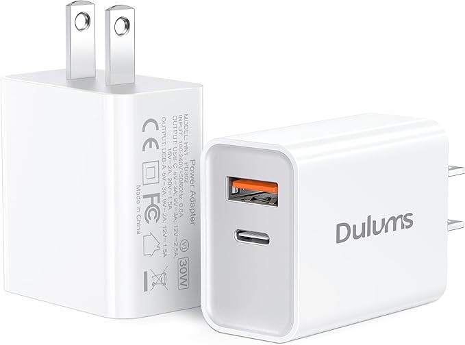 30W USB Fast Charger，2-Pack PD+QC Charger Adapter Block for iPhone 13/14/15/16/Pro/Pro Max/Plus/iPad/MacBook air, AirPods 4, Apple Watch 10/Ultra 2, Type C Charging for Samsung Galaxy Note/S23