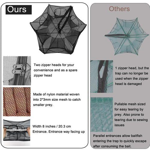 Drasry Black Fishing Bait Trap Foldable Fish Net for Minnow Crab Crayfish Crawdad Shrimp Trap Cast Net Dip Cage Collapsible Easy Use 4 6 Hole Fishing Accessories (Black-4 Holes)