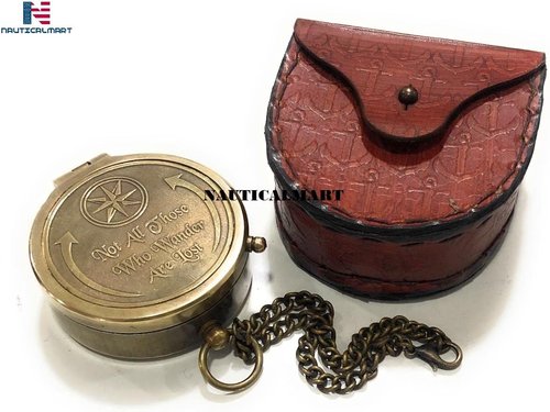 Engraved Brass Compass Gift Not All Those Who Wander are Lost Inspirational Travel Quote Compass with Leather Case for Loved Ones, Son, Father, Love, Partner, Spouse, Fiancé.