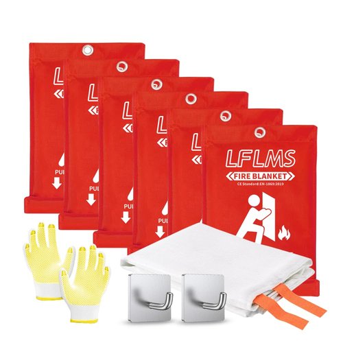 Emergency Fire Blankets - 6 Pack, 40' x 40' Fire Suppression Blanket for Home, Kitchen, Office, School, Camping, Grill, Car, Warehouse