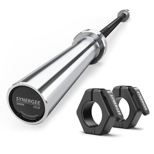 Synergee 4.8-Foot Barbell with 2” Sleeves and Collars. Rated 500lbs for Weightlifting. Available in Black.