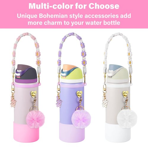 UBEEKOO Silicone Boot Set for Owala Water Bottle 32 oz, Decorations for Owala FreeSip, Water Bottle Handle Strap for Owala Accessories, for Women and Men,Silver