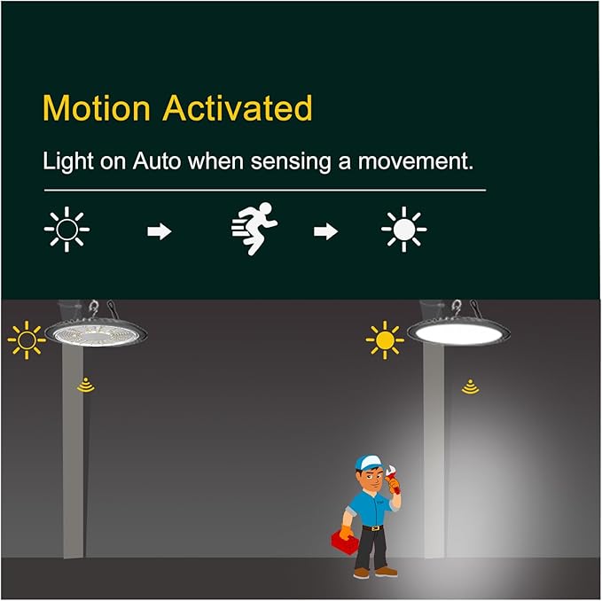 Smart 350W LED High Bay Light Motion Sensor, 52500lm (Eqv.1400W MH/HPS),𝟏𝟎𝟎-𝟐𝟕𝟕𝐕 【𝐃𝐫𝐢𝐯𝐞𝐫 𝐄𝐪𝐮𝐢𝐩𝐩𝐞d】 Commercial Bay Lights -6Pack (Remote Buy Separate)