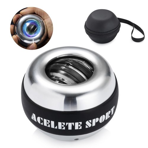 ACELETE Gyro Ball Wrist Exerciser Auto-Start Wrist Trainer Ball Forearm Strengthener for Stronger Wrist Bones and Muscle (Metal with Light)