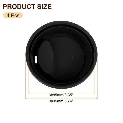 uxcell 4Pcs 3.31-3.38" Silicone Cup Lids, Drinking Lid Reusable Sealed Mug Lid for Ceramic or Glass Coffee Mug Spill-Proof, Durable Coffee Cup Covers, Black