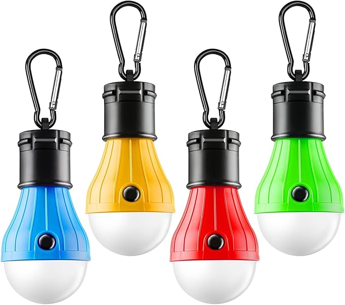 Tent Lamp 4 Packs Portable LED Tent Lights Clip Hook Hurricane Emergency Lights LED Camping Lights Bulb Camping Lanterns Camping Equipment for Camping Hiking Backpacking Outage