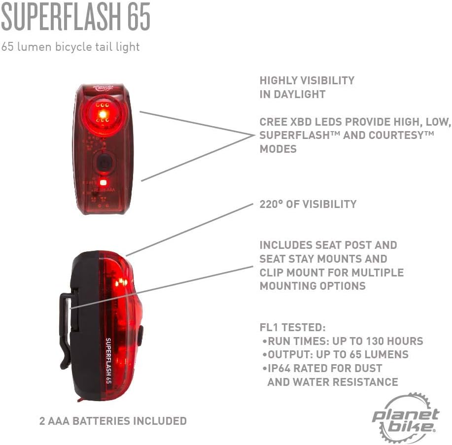 Planet Bike Superflash 65 Bike Tail Light,Red/black