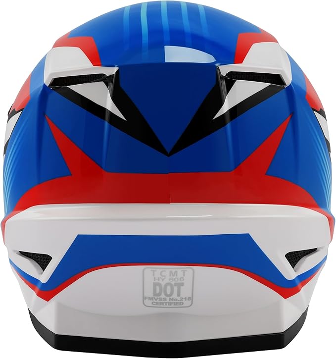 TCT-MOTORPARTS DOT Youth Kids Motocross ATV Full Face Helmets for Offroad Street Dirt Bike Go-Kart BMX MX Blue X-Large