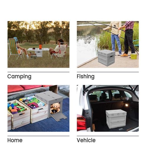 Aimisin Folding Storage Camping Box with Table,3 in 1 Lightweight Camp Storage Box with Parking Warning Sign,Portable Foldable Compartment Table for Indoor, Outdoor, Fishing, BBQ, Picnic, Gray