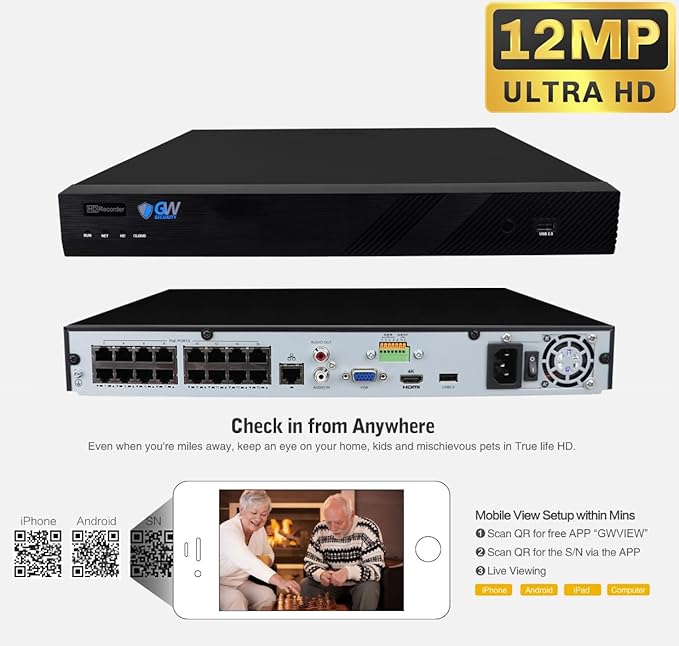 GW Security 16 Channel 12MP NVR UltraHD 4K Face/Human/Vehicle Detection PoE Security Camera System with 12 x 8MP IP Microphone AI Dome Camera, 100ft Night Vision, Waterproof Surveillance Camera