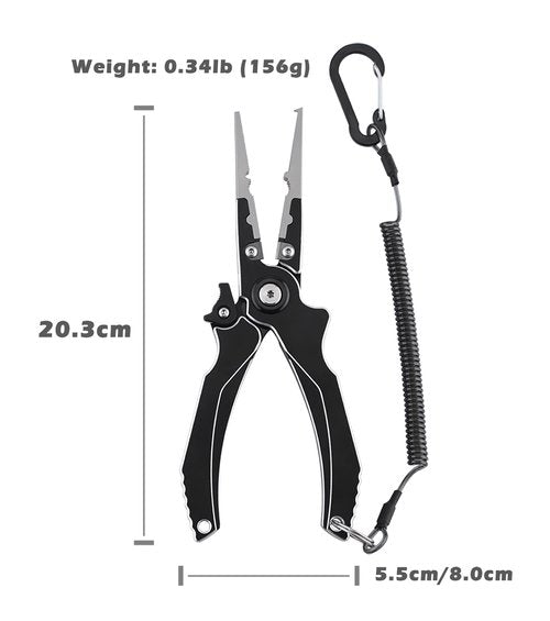 Aluminum Alloy Fishing Pliers, Corrosion Resistant,Multifunctional Hook Remover with 2 Sheaths,Safety Lock, Fishing Line Cutting,Tungsten Carbide Cutters, 8 Inch Lightweight Fishing Tool