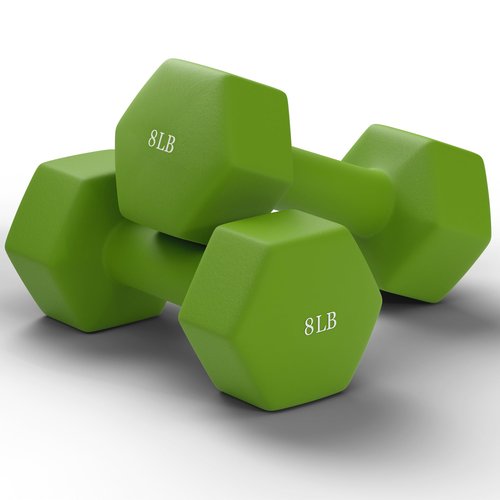 Dumbbells Set of 2 Hex Rubber Encased Dumbbells, Weights Dumbbells Set with Metal Handle for Exercise and Fitness Green (8 lb, Pair)