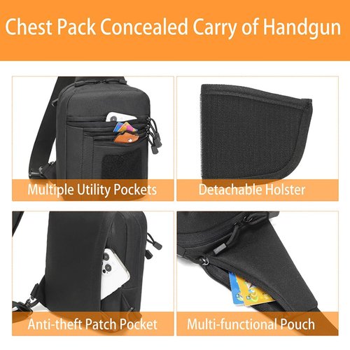 ONE WVW PIN Concealed Carry Tactical Sling Bag for Men Small Chest Daypack Gun Backpack EDC Shoulder Bag Crossbody CCW Range Bags of Pistol -Right&Left Hand Travel Sports Hiking