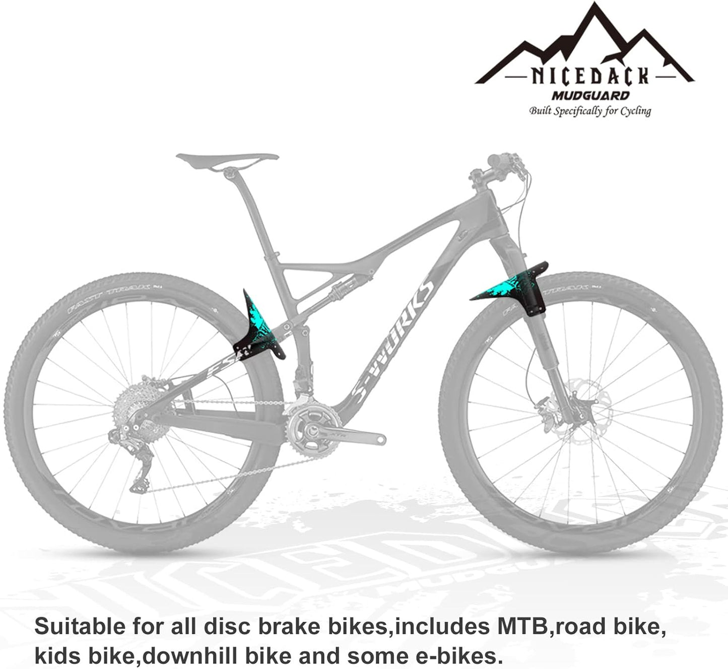 NICEDACK Bike Fender, Adjustable MTB Mud Guard, Front and Rear Compatible Mudguards, Fits 650B 20" 26" 27.5" 29 inch Fat Tire Bikes and All Disc Brake Bicycles