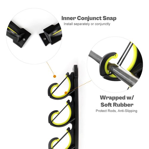 VEYWANE Fishing Rod Rack for Garage/Vehicle, Horizontal or Ceiling Wall Mounted Rubber Coated Fishing Pole Holders for 8/16 Rods or Combos
