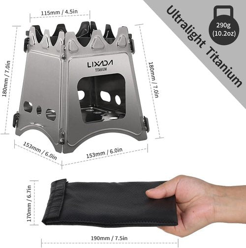 Lixada Titanium Wood Stove Ultralight Backpacking Stove Portable Folding Camping Stove Compact Durable Wood Burning Stove for Outdoor Cooking Hiking Camping Picnic BBQ and Bushcraft Survival