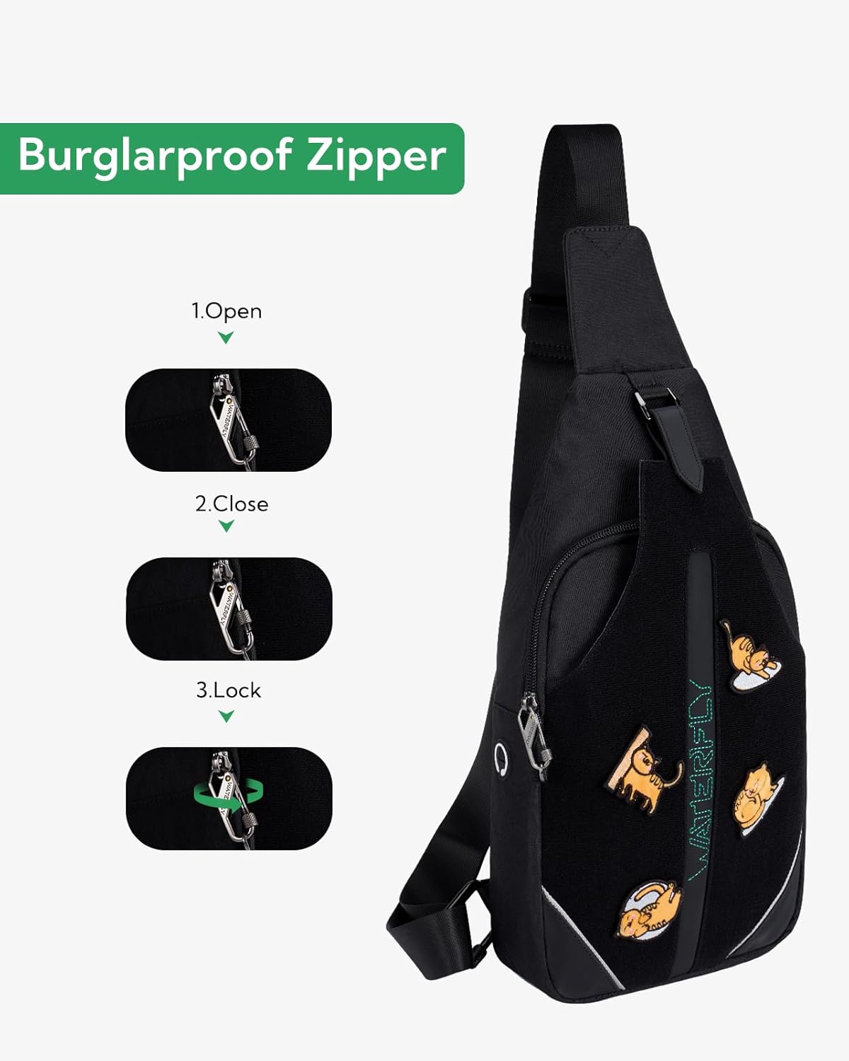 WATERFLY Small Crossbody Sling Backpack Anti Theft Backpack for Traveling Chest Bags for Men&Women Multipurpose Casual Daypack Hiking Shoulder Bag (Black)