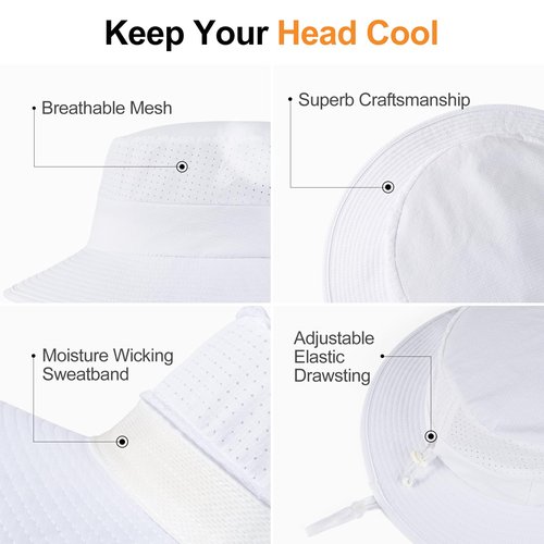 VOBOOM Sun Hats for Men Women Fishing Hat Breathable Wide Brim Summer UV Protection Hat (White)