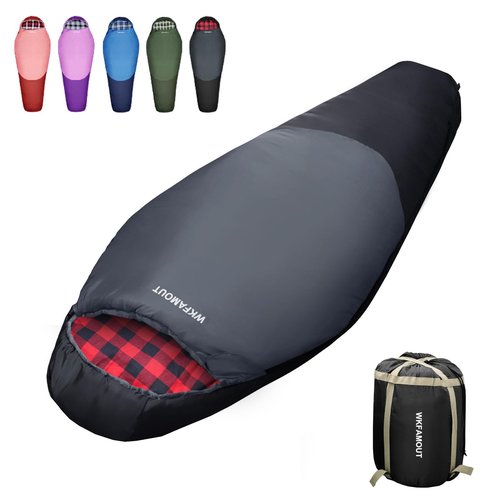 WKFAMOUT Cold Weather Mummy Sleeping Bag Flannel 0 Degree Winter Sleeping Bag Machine Washable Heavy Duty for Adults,Teenager with Compression Sack 4 Seasons for Camping Hiking Traveling