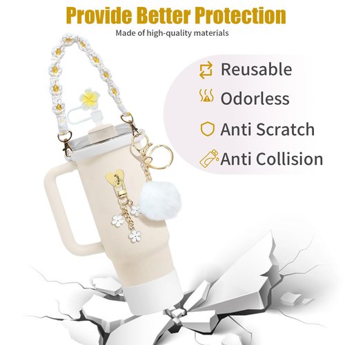 ZeniPremunz 7pcs Stanley Cup Accessories Set,Stanley tumbler accessories,stanleys accessoriee 30oz white,Stanleys cup strap,strap for 40oz & 30oz