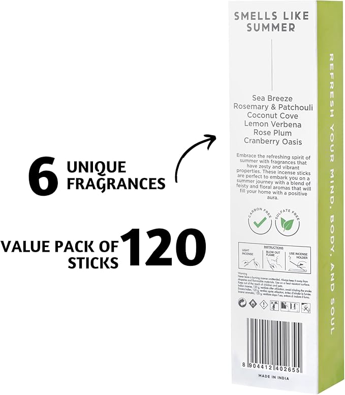 Folkulture Incense Sticks - Set of 6 (120 Sticks) - Sea Breeze, Rosemary, Patchouli Incense Sticks Variety Pack, Inscents-Sticks, Inscense-Sticks Multipack