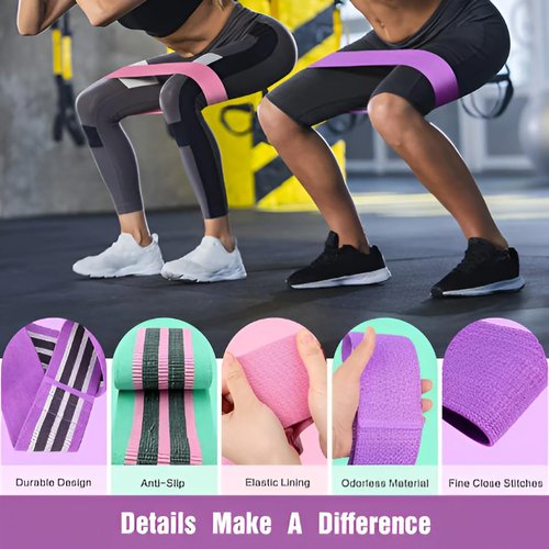 Pure Passion Yoga Fabric Resistance Band Set | 3 Tension Bands with Carrying Bag | Fabric Resistance Bands for HIPS & Glutes Workouts