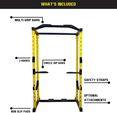 HulkFit Multi-Functional Adjustable Pro Series Power Rack Power Cage Exercise Equipment for Home Gym with Squat Rack Attachments and Accessories - Bench Press, Squats, and Deadlifts - Multicolor