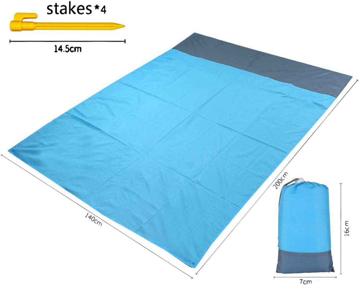 Sportmusies Waterproof Outdoor Blanket Beach Mat, Compact for Picnic, Camping, Hiking, Travel, Festival - 78" x 55", 4 Stakes, 1 Pouch