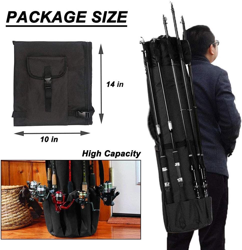 Multifunction Fishing Pole Bag - Waterproof Rod Reel Bag Carrier Case, Durable Canvas Tackle Large Storage Gift for Men Travel, Khaki