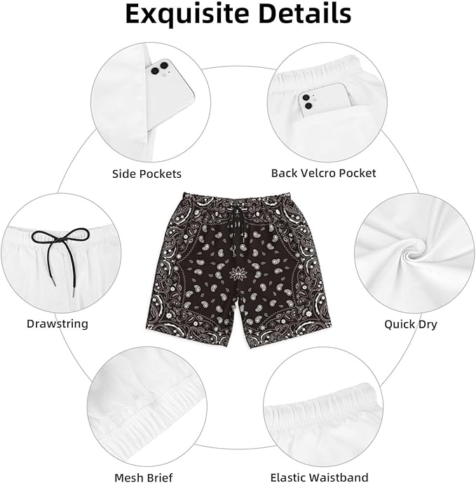 Mens Swim Trunks with Mesh Lining,Quick Dry Swimsuit Board Shorts Beach Pants Swimwear Bathing Suits