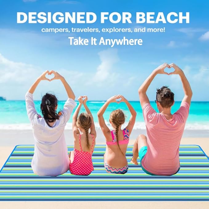 Extra Large Beach Blanket Outdoor Picnic Blankets, Light Foldable Waterproof Sand Free Picnic Mat Beach Mats for Family Festival BBQ Park Grass Lawn Camping Hiking Travel Concerts (BLUE 2, 80x80 in)