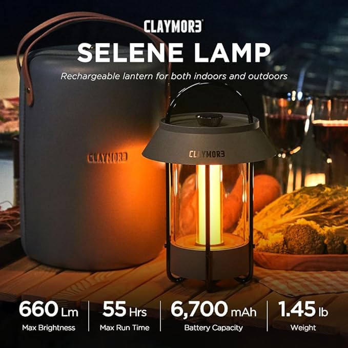 CLAYMORE Selene Lamp (Dark Gray) - Aesthetic Portable Outdoor Lamp, 4 Mood Lights, 6,700mAh Rechargeable, 660 Lumens, Waterproof. Halloween Decor, Camping, Glamping, Parties, Tents, and Backyards.