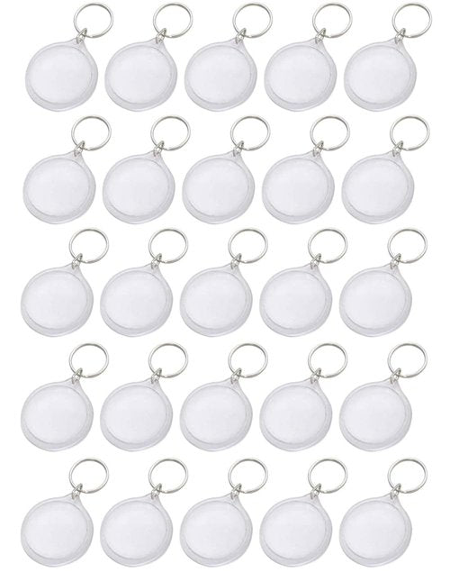 25Pcs Transparent 1.4 Inch Round Acrylic Photo Insert Keychain Blanks with Split Ring Circle Snap-in Photo Frame Keyring Blank Picture Keychains for Women and Men