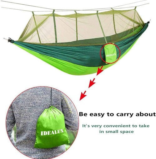 Camping Hammock with Net, Lightweight Portable Double Parachute Hammocks, 210T Nylon, High Capacity and Tear Resistance, Perfect for Camping, Backyard Relaxation (Green)