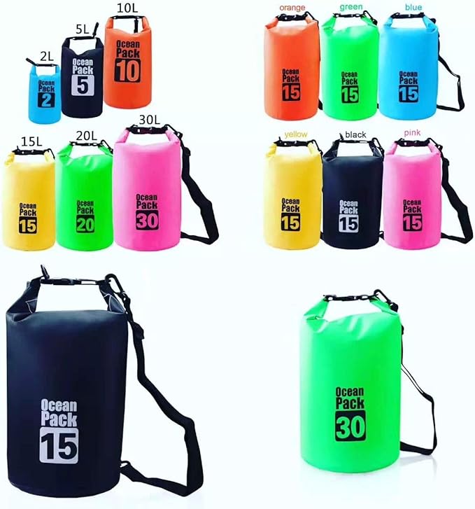 Outdoor Dry Sack/Floating Waterproof Bag 2L/3L/5L/10L/15L/20L/30L for Boating, Kayaking, Hiking, Snowboarding, Camping, Rafting, Fishing and Backpacking (Green, 30L)