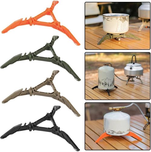 Orange Folding Universal Fuel Can Canister Stand, Tripod Stabilizer for Camping Stoves, Upgrade Compact Butane Gas Tank Bracket, Base Tilting Prevention Shelf and Footrest, Camping Stoves