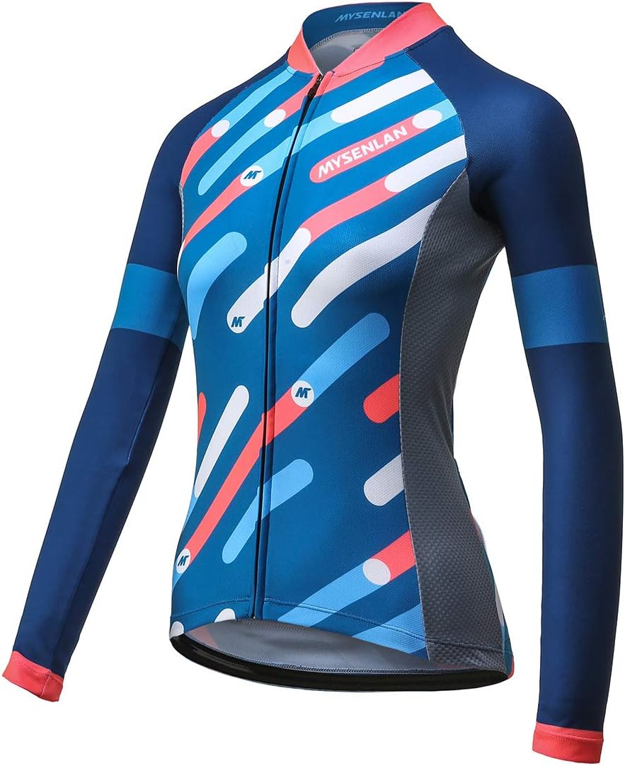 Mysenlan Women's Cycling Long Sleeve Breathable Jersey Set 3D Padded Long Pants Bike Shirt Bicycle Tights Clothing