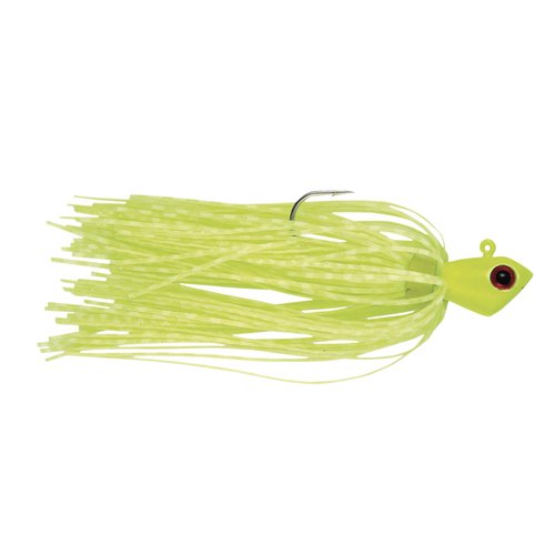 No Alibi Alien Jig Inshore Series, Glow Chartreuse Skirt, 3/8 oz Chartreuse Head, 5/0 Hook, 3 pc