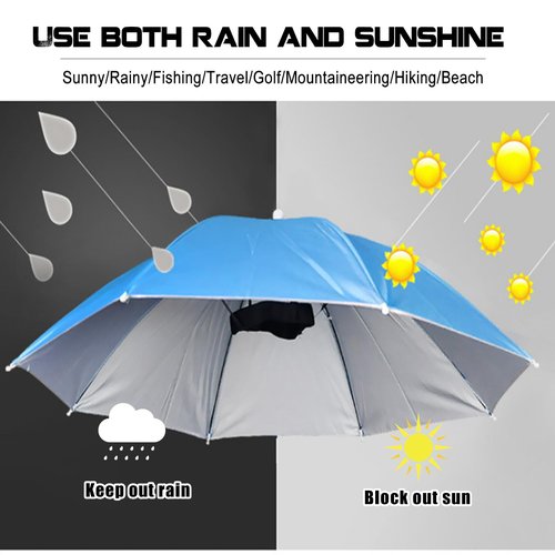 MUFEKUM 4 Pack Folding Waterproof Umbrella Hats for Adults - Hands-Free Head Umbrella Caps with Head Strap for Outdoor Parties, Fishing, Sun, Rain, Beach, Golf, Hiking