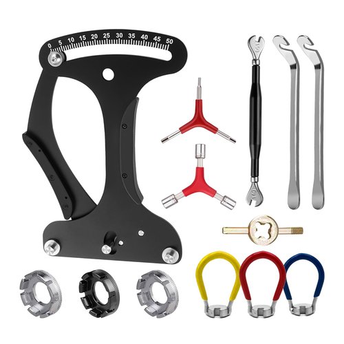 SWTHM 12Pcs/pk Bicycle Spoke Tension Meter Wrench Repair Tool Set, Bike Spoke Adjustment Bicycle Wrench Aluminium Alloy Wheel Repair Tool with Valve Wrench/Tire Lever/Hex/Socket Wrench/Spoke Wrench