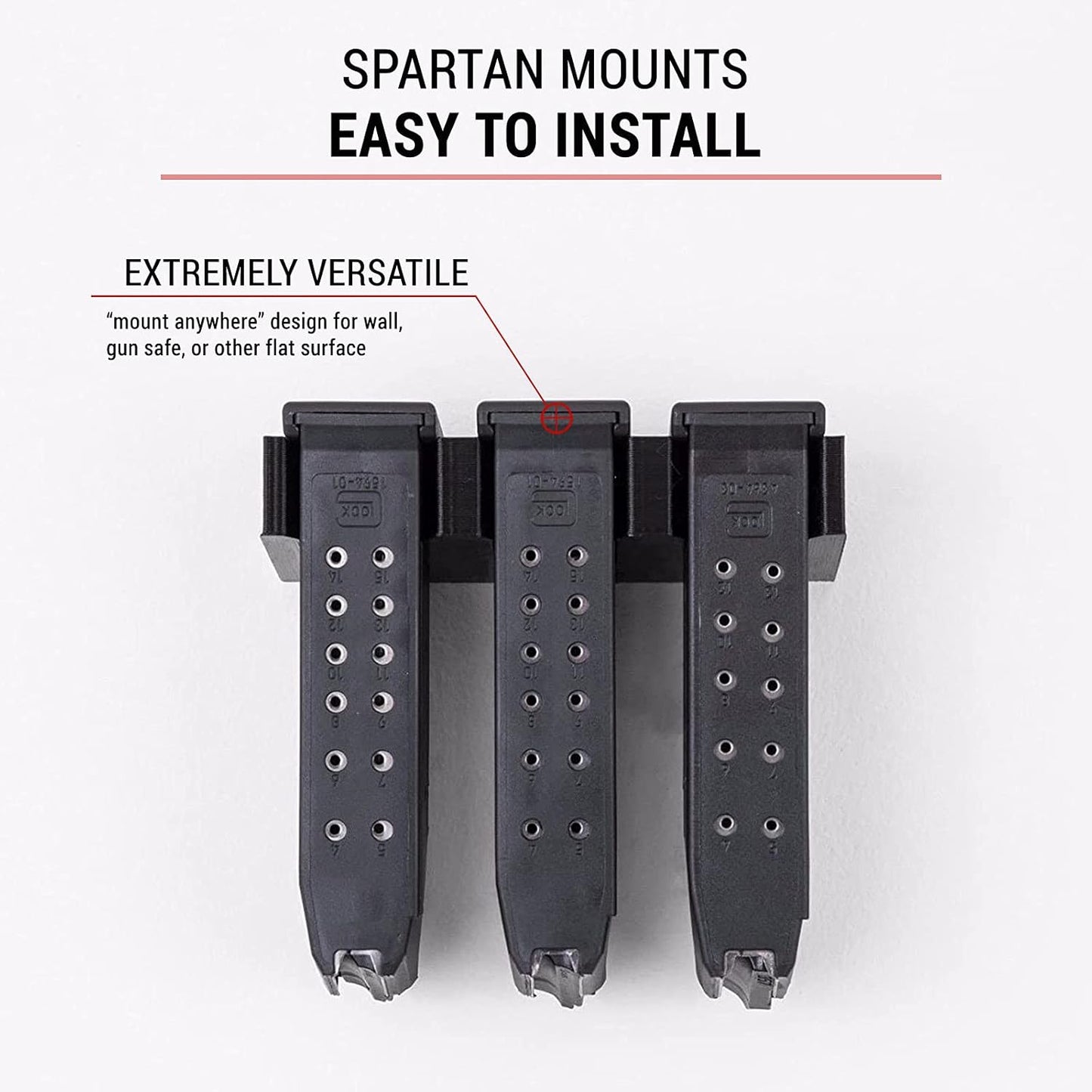 Spartan Mounts Compatible with Glock Magazines | Firearm Accessories, Wall Mount Mag Display for Gun Room, Ammo Storage, Gun Safe Armory Tactical.